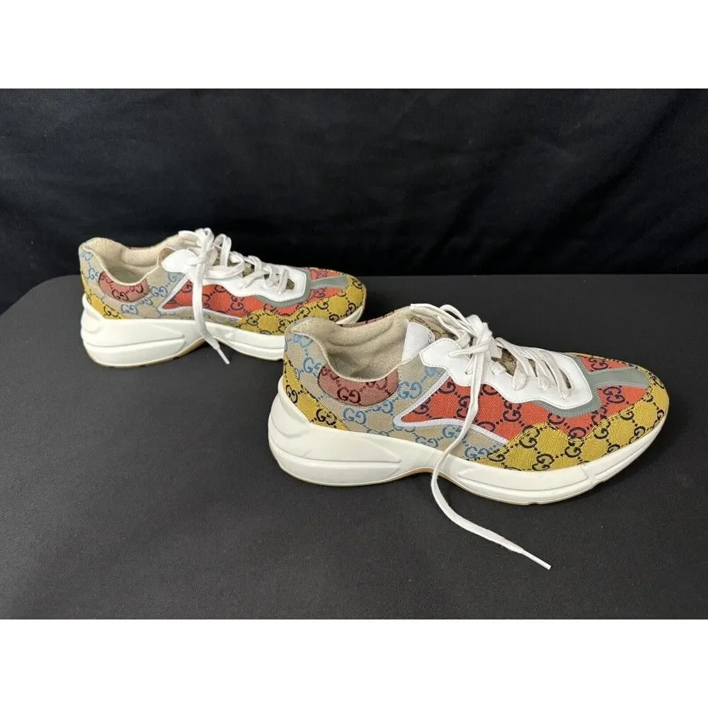 Gucci Rhyton Jacquard Monogram Multicolor Beige Sneakers Authentic Mens 11.5